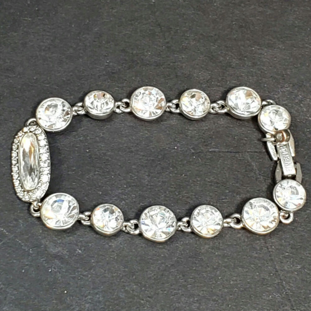 Givenchy Clear Rhinestone Silver Tone Bracelet 3.5" Signed Vtg - Picture 4 of 7
